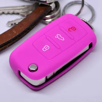 Produktbild von Auto Schlüssel Hülle Silikon Schutz Cover Pink kompatibel mit VW Seat Skoda ab 11/2009 3 Tasten Klappschlüssel