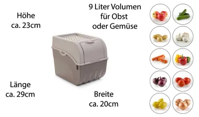 Obrázok produktu pre Novaliv boxy na zeleninu boxy na zemiaky skladovacie nádoby 3,5l až 9l (sivé, 3x 9l)