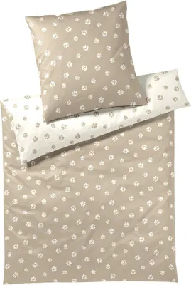 Produktbild von elegante Mako-Satin-Bettwäsche-Garnitur Paws Farbe Natur-Beige Größe 140x200+70x90
