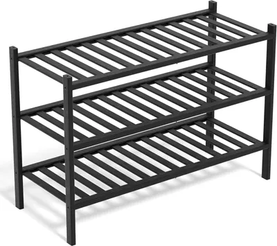 Produktbild von Schuhregal 3 Ebenen, 68x28x46 cm, Bambus, schwarz, für Flur
