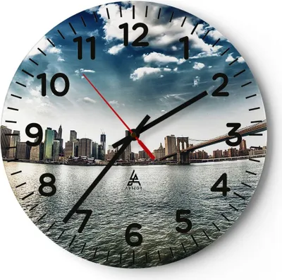 Produktbild von Wanduhr - Rund - Glasuhr - Amerika wohnung architektur gebäude - 30x30cm - Schleichendes Uhrwerk - Lautlos - zum Aufhängen bereit - Dekoration Modern - Wanddekoration aus Glas - C4AR30x30-2430