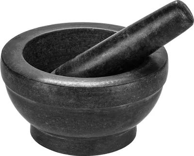 Produktbild von Intirilife Mörser mit Stößel aus Naturstein Granit - 16cm Durchmesser - Zum Zerkleinern von Gewürzen, Nüssen, Samen, Tabletten