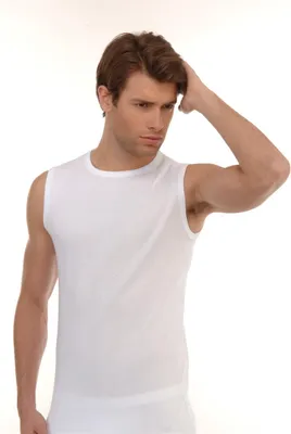 Produktbild von 2 Stück Herren T-Shirt Rundhals-Ausschnitt O-Neck Ärmellos Einfarbig Uni1006