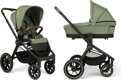 Produktbild von Novi Nena Pro Kombikinderwagen – ab Geburt bis 22 kg – mit Babywanne & Sportsitz – inkl. Regenschutz und Autositz-Adapter - Green Melange