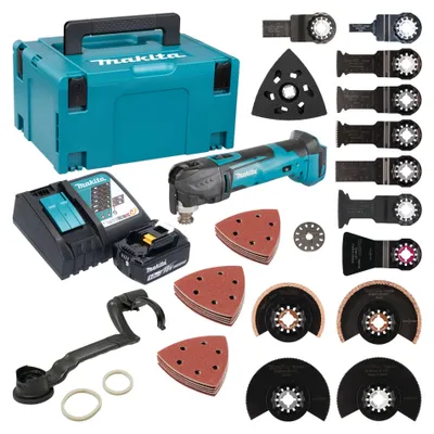 Immagine prodotto di Makita DTM 51 RT1J3 Utensile multifunzione a batteria 18 V + 1x batteria 5,0 Ah + caricabatterie + set di 45 accessori + Makpac