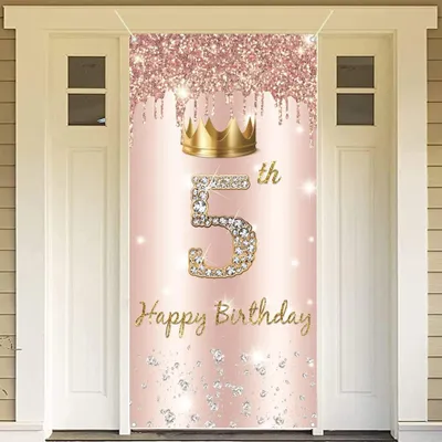 Geburtstagsbanner 5. Geburtstag Mädchen, Roségold, 90x180 cm