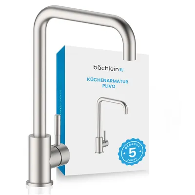 Produktbild von Bächlein Küchenarmatur 360 Grad schwenkbar - gebürsteter Edelstahl – Einhand-Spültischbatterie mit 360° schwenkbarem Auslauf, Wasserhahn für die Küche