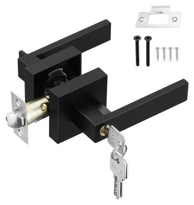 Produktbild von Türgriffschloss Schwarz - Türdrücker mit Schloss - Verriegelung - Innentürgriff - Aluminiumlegierung - Universelle Passform - Türknauf