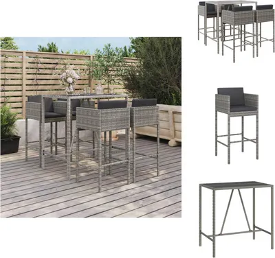 Immagine prodotto di vidaXL Set bar da giardino 5 pezzi con cuscini in poly rattan grigio - Set di mobili da giardino