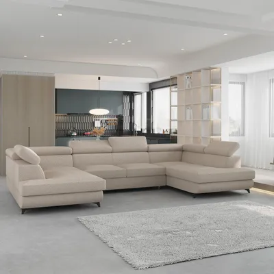 Produktbild von Masseno Ecksofa VINTESSA mit Schlaffunktion U-Form, Sofa mit Bettkasten, Wohnzimmersofa, Couch, Soffa, Bettsofa, Couchgarnitur- Beige, QUELLE 05