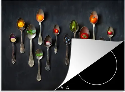 Produktbild von KitchenYeah© Herdabdeckplatte Löffel - Gesund - Stilleben , 59x52cm, Küche Deko, Glaskeramikkochfeld Herdabdeckung, Abdeckplatte fùr Kochfeld