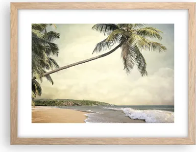 Produktbild von Gerahmtes Poster - Rahmen in heller Eiche - Palme Strand Insel - 40x30 cm - Wand Bild - Wanddeko - Wandbilder - Wandposter - Bilderrahmen - Bilder - Kunstdruck - Wandbild - P2NAA40x30-4154