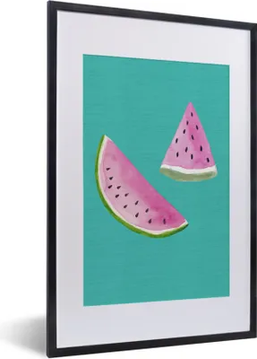 Produktbild von MuchoWow® Gerahmtes Poster Wassermelone - Aquarell - Blau 40x60 cm - Poster mit Schwarzem Bilderrahmen Wandposter Rahmen Foto Bilder - Poster in Rahmen