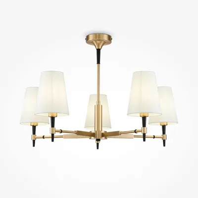 Produktbild von Kronleuchter Metall Stoff B: 78 cm in Messing Weiß E14 5-flammig Modern Lüster Deckenlampe
