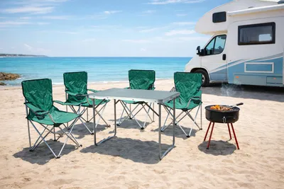 Image de Set de camping 5 pièces vert Chaise de pêcheur + sac Table pliante 80 x 60 cm