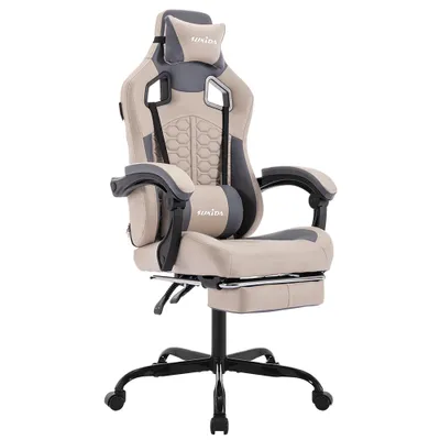 Produktbild von Ergonomischer Gaming-Stuhl(Beige)mit Fußstütze,Racing Gaming Chair Kopfstütze,Lendenwirbelstütze,Höhenverstellbare Computerstuhl für Homeoffice