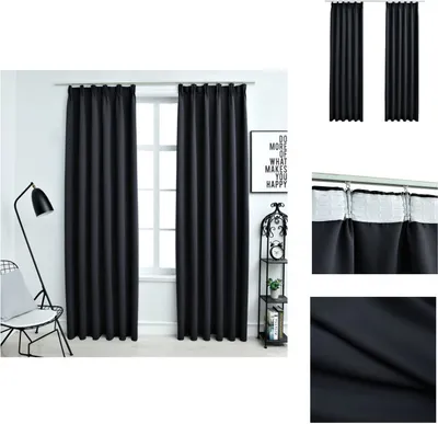 Immagine prodotto di vidaXL Tende oscuranti con ganci 2 pezzi nero 140x225cm - Tende e tendaggi
