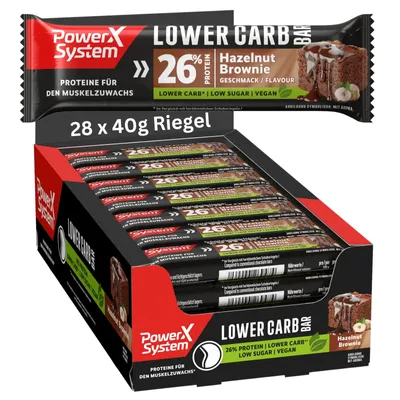 Produktbild von Power System Proteinriegel Lower Carb vegan Hazelnut Brownie 28 x 40 g 26% Eiweiß