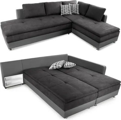 Produktbild von Federkern Ecksofa Doppelbett Dauerschläfer Bettkasten Couch in Anthrazit / Grau / 15105