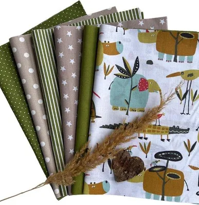 Immagine prodotto di Tessuti Patchwork Katunen, set da 12 pezzi, 25x35 cm, verde oliva-sabbia