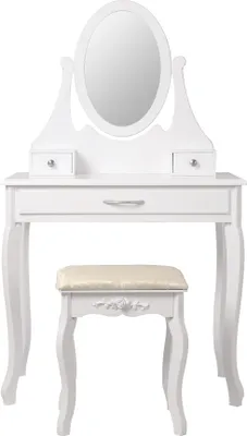 Zdjęcie produktu dla ML-Design toaletka biała, toaletka z lustrem, taboretem i 3 szufladami, 75x140x40 cm, styl wiejski, toaletka dla kobiet i dziewcząt