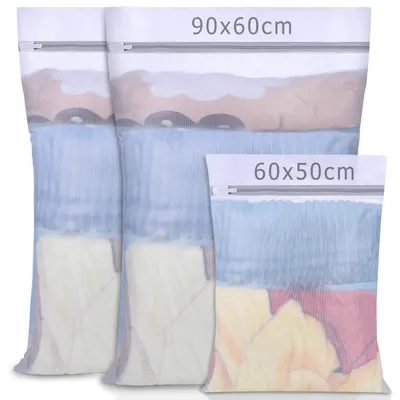 Produktbild von Wäschenetz, Wäschesack, großer Wäschesack für die Waschmaschine, Wäschenetz mit Reißverschluss für Feinwäsche, Unterwäsche, Socken, Gardinen, Fleecedecken, Bettwäsche (3-teilig)