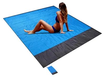 Produktbild von Stranddecke, Picknickdecke, sandfreie Matte, wasserdicht, leicht, 200 x 210 cm, faltbare Tragedecke, große Picknickdecke, Campingmatte für Outdoor, Garten, Park, Gras