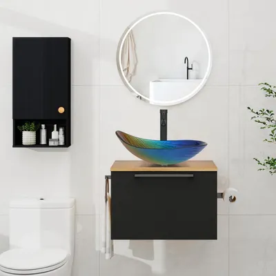 Image de Ensemble de meubles de salle de bain, 3 pièces : meuble sous-vasque, meuble suspendu, plusieurs couleurs, 60 cm