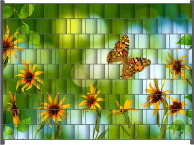 Produktbild von Wallario Zaunsichtschutz mit Motiv Blumen mit Schmetterling für Ein- und Doppelstabmatten Zäune in der Größe 250 x 180 cm