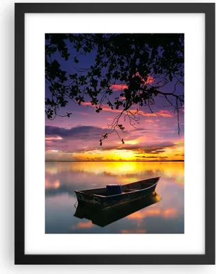 Produktbild von Gerahmtes Poster - Schwarzer Rahmen - Boot Sonnenuntergang See Himmel - 30x40 cm - Wand Bild - Wanddeko - Wandbilder - Wandposter - Bilderrahmen - Bilder - Kunstdruck - Wandbild - P2BPA30x40-2967