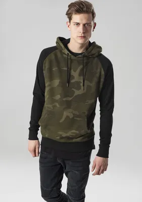 Produktbild von Urban Classics Hoodie Camo Contrast Raglan Hoody Olive Camouflage/Black-XL