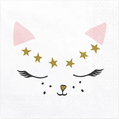 Image de Serviettes chat 33x33cm blanc / or / rose, 20 pièces
