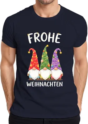 Produktbild von Frohe Weihnachten Wichtel Gnom Weihnachtsmütze Lichterketten Herren T-Shirt, Navy, 3XL