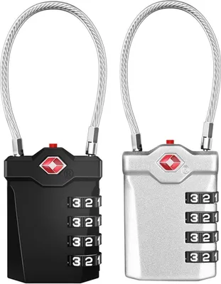 Produktbild von ZHEGE TSA Vorhängeschloss 4-Stelliges Kabelschloss 2er Set Schwarz Silber