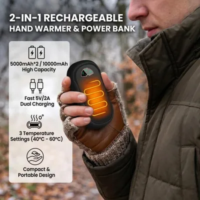 Produktbild von AIORBER 2-in-1 Magnet-Handwärmer mit Powerbank, 3 Heizstufen, 10000mAh, LCD-Anzeige, Schnellladung, tragbar, Schwarz