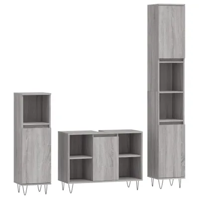Produktbild von vidaXL 3-tlg. Badmöbel-Set Grau Sonoma Holzwerkstoff
