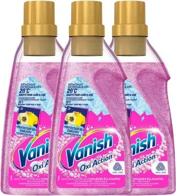 Produktbild von Vanish Oxi Action Wäsche-Booster-Gel – Fleckenentferner – 3 x 750 ml – Neue Formel – Ohne Bleichmittel – Geruchsneutralisierend – Geeignet für Wolle und Seide