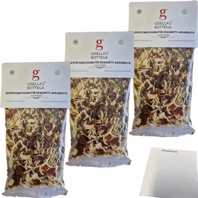 Produktbild von Gisellas Bottega Gewürzmischung für Spaghetti Arrabbiata 3er Pack (3x50g Packung) + usy Block