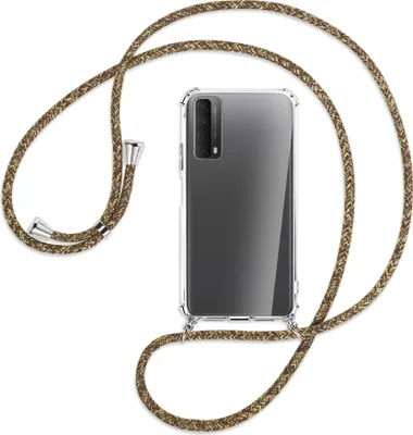 Produktbild von Handykette Backcover-Schutzhülle mit Band (Metall silberfarben) für Huawei P smart 2021 - braun+beige
