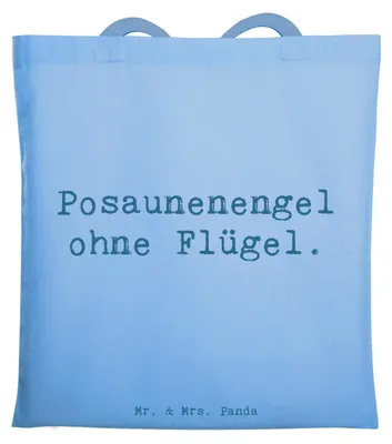 Produktbild von Mr. & Mrs. Panda Jutebeutel Spruch Engel Posaune - Sky Blue - Geschenk, Schultasche, Instrument, Musikerwitz, Shopping Tasche, Leidenschaft, Lernen, Orchester, Musik