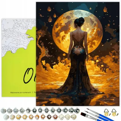 Image de Oh Art  Peinture par numéros Femmes - Dame de nuit avec peinture dorée 50x40 cm avec cadre, 28 couleurs y compris pinceaux, peinture acrylique & accessoires complets