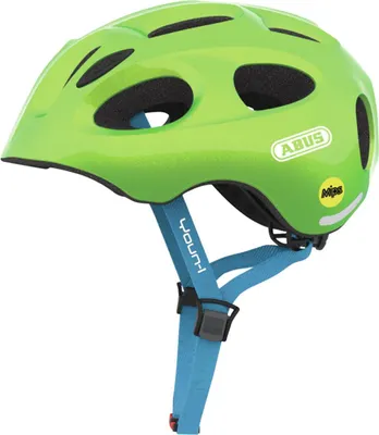 Zdjęcie produktu dla Kask dziecięcy ABUS Youn-I MIPS - kask rowerowy z oświetleniem, odblaskami i ochroną przed uderzeniami (MIPS) - dla dziewczynek i chłopców - zielony (błyszczący), rozmiar S (48-54 cm)