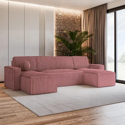 Produktbild von Masseno Ecksofa PESANO T mit Schlaffunktion U-Form, Sofa mit Bettkasten, Wohnzimmersofa, Couch, Soffa, Bettsofa, Couchgarnitur- Rosa, TILIA 62