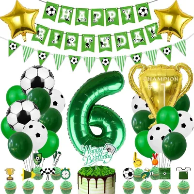 Imagen del producto de Kit de decoración para fútbol, globo de aluminio con el número 6, 18 globos de látex, para fiestas de cumpleaños infantiles
