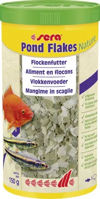 Produktbild von sera Pond Flakes, Zierfisch, Trockenfischfutter, Splitter, Vitamin A, Vitamin B1, Vitamin B2, Vitamin C, Vitamin D3, Vitamin E, Klein, 21%