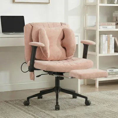 Produktbild von Bürostuhl, Drehstuhl, höhenverstellbarer Schreibtischstuhl mit Fußstütze, Belastbarkeit 150 kg, Gaming-Stuhl mit Armlehnen, Rollen, rosa