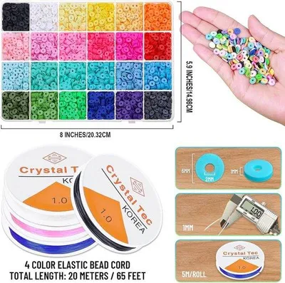 Produktbild von Famanu Bastelset mit 5310 bunten 6mm Polymer-Heishi-Perlen und Alphabet-Perlen