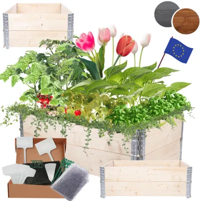 Produktbild von MODO24 Hochbeet Holz, Pflanzrahmen, Kräuterbeet, Gemüsebeet, Massivholz Kiefer, Garten, 40x120x80 cm, Natur Imprägniert, ZP10