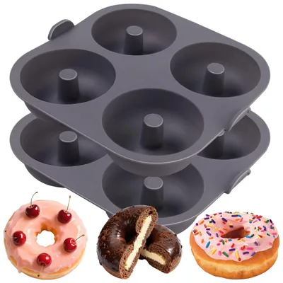 Silikon-Donut-Backform, 2 Stück, 8 Mulden, 8,5 cm, grau