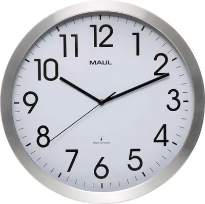 Produktbild von MAUL Wanduhr MAULmove Ø 40 x 5.1 cm funkgesteuert Aluminium 1 x AA (1.5 V) weiß silber